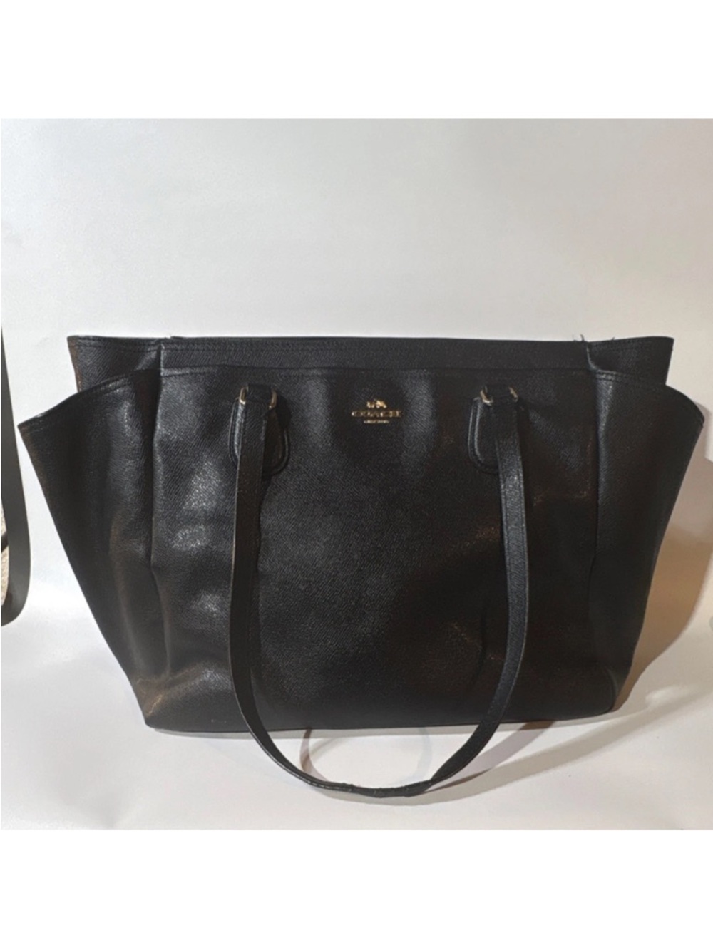 Coach Black Leather Tote with Gold Hardware